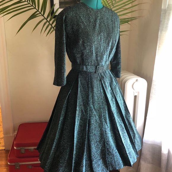 Vintage 1950s blue lamé shimmer party dress - Picture 2 of 9
